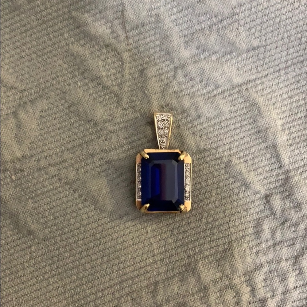 Simulated sapphire and diamond pendant